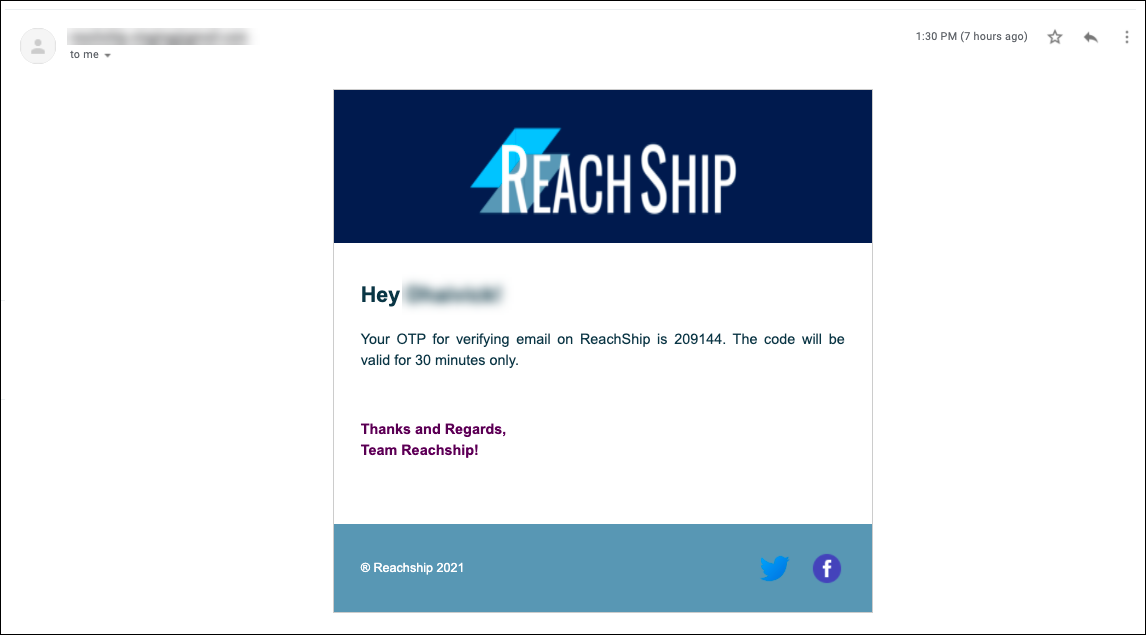 ReachShip | Activation email received after registration
