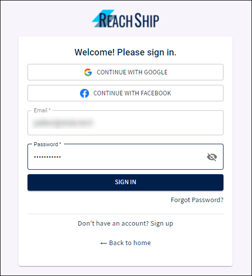 ReachShip | sign in page