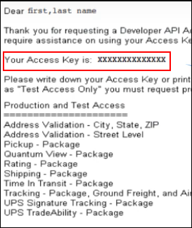 Obtain your UPS Account Credentials |  Displaying access key