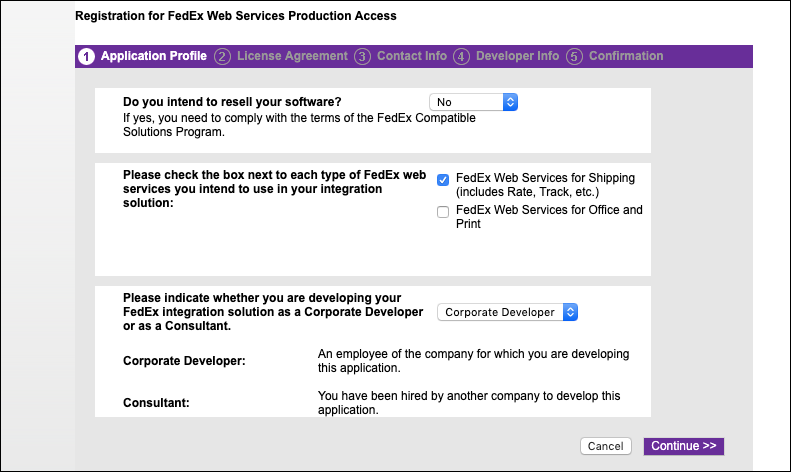 Obtain your FedEx Account Credentials | FedExregistration for web service production access