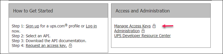 Obtain your UPS Account Credentials | Manage Access Key