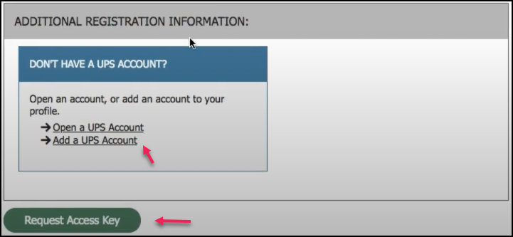 Obtain your UPS Account Credentials | Request access key