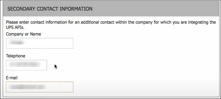 Obtain your UPS Account Credentials | Secondary contact information