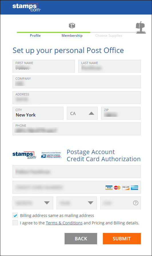 Obtain your Stamps.com Account Credentials | Set up post office details